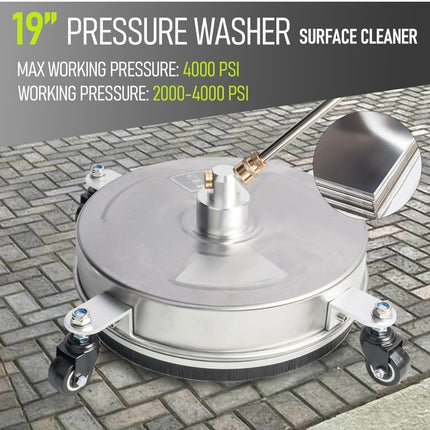 Hourleey 19” Pressure Washer Surface Cleaner, Stainless Steel with 4 Wheels, 4000 PSI - New Open Box