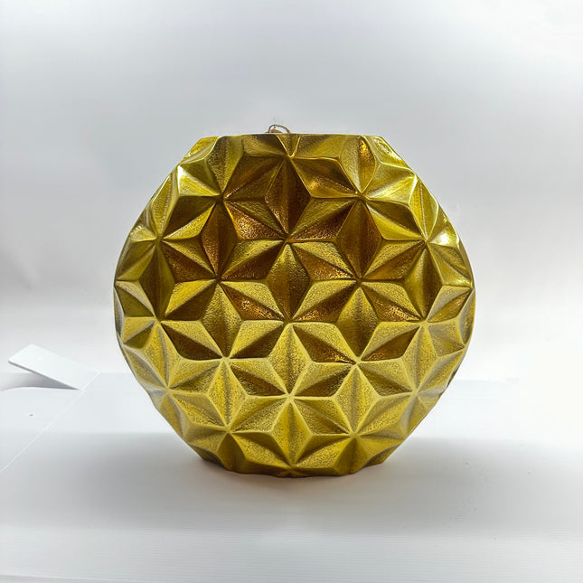Handcrafted gold geometric vase from India, open box new”
