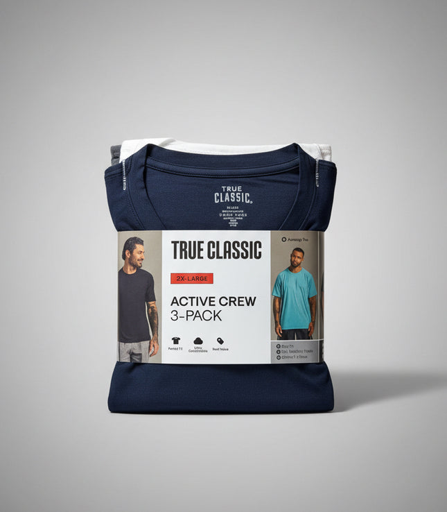True Classic Active Crew Neck Tees - 3 Pack Navy/White/Grey - Size XXL