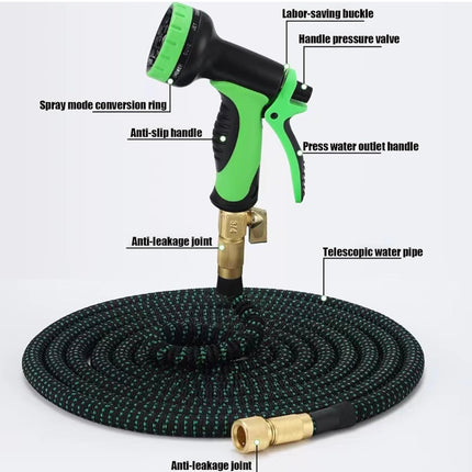 25 ft Expandable Garden Hose - Kink-Free Flexible Water Hose with 10 Function Spray Nozzle, 3/4 Brass Connectors, Leakproof Lightweight Expanding Hose (Green, 25FT) - New