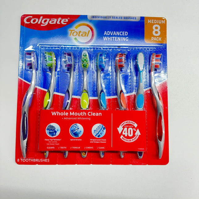 Colgate Total Advanced Whitening Toothbrush, 8-pack medium, whole mouth clean”