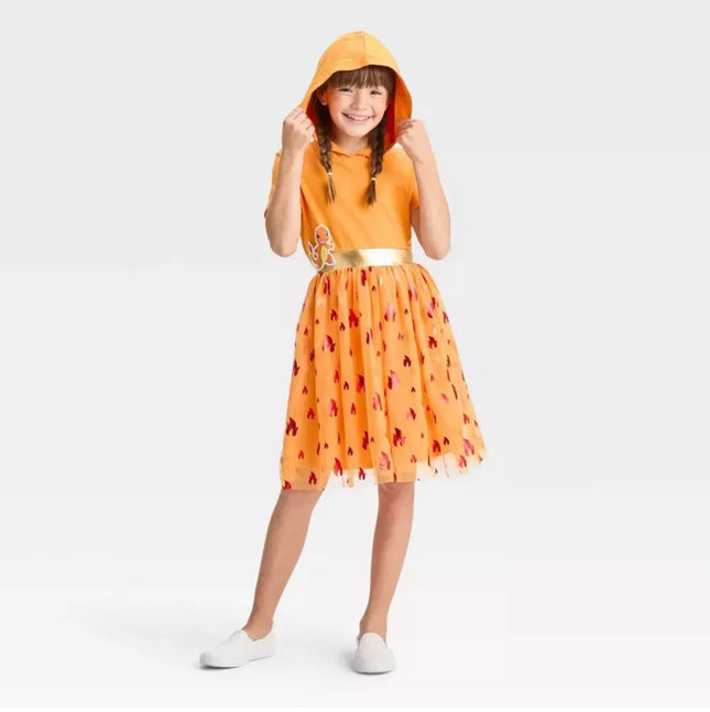 Pokémon Girl’s Hooded Orange Dress L (10-12) New with Tags