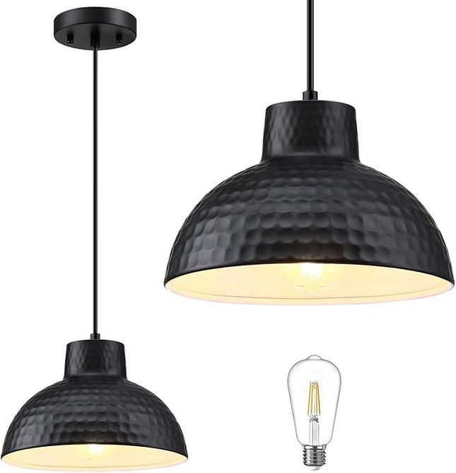  10" Farmhouse Black Kitchen Pendant Light Fixture, 3-Pack, Medium Honeycomb Texture (New)