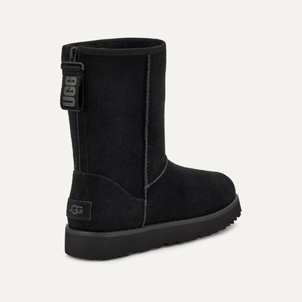 UGG Women's Classic Short Logo Zip Boot, Black, New with Imperfection No Box, Size 7