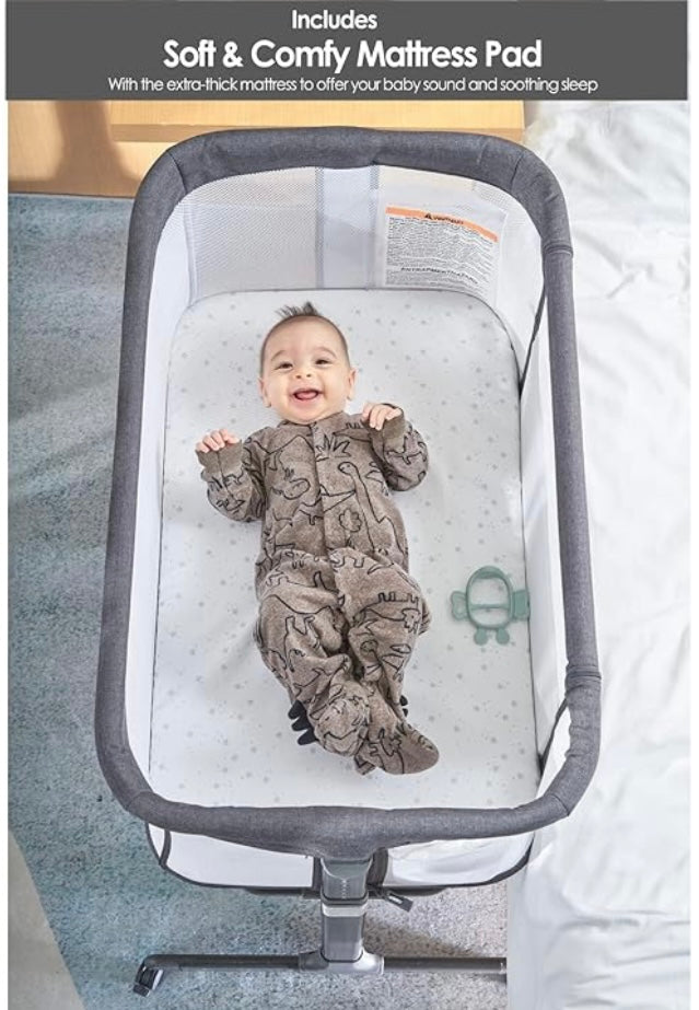 Ezebaby Baby Bassinet Bedside Sleeper with Wheels, Grey - Open Box