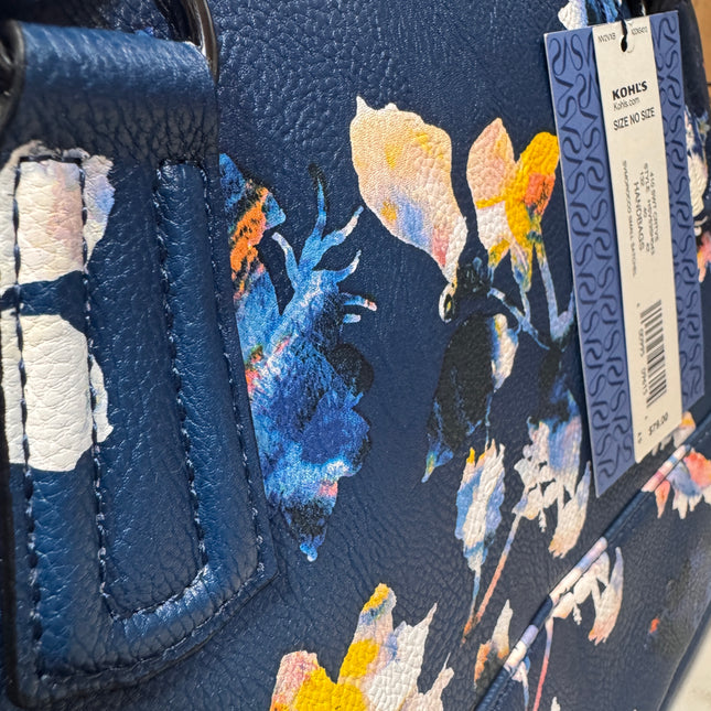Simply Vera Vera Wang Buena Satchel Handbag Navy Blue Floral