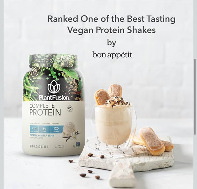 PlantFusion Complete Vegan Protein Powder - Non GMO - Plant Based Protein Powder Vanilla Bean 2 lb - Exp. 09/28