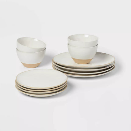 12pc Stoneware Wethersfield Artisan Dinnerware Set White - Threshold™, New
