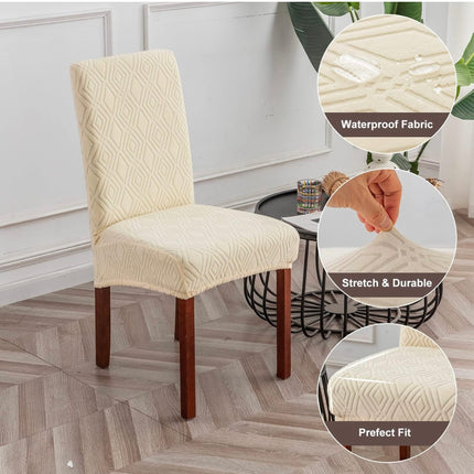 Genina Waterproof Dining Room Chair Covers Set of 6 - Stretch Parsons Chair Slipcovers, Pattern2-Beige - Open Box