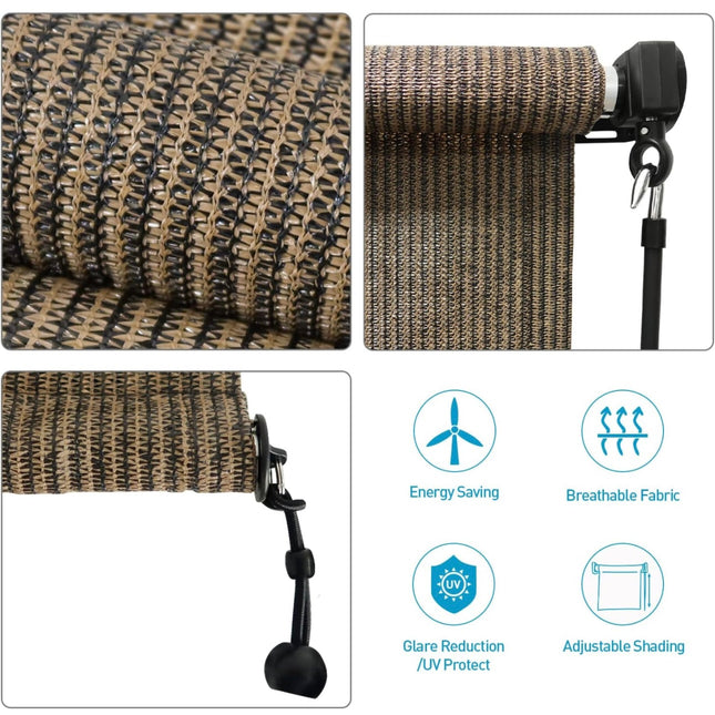 Artpuch Outdoor Roller Shade 4’ W x 6’ H Fabric Blind Mocha - New Open Box