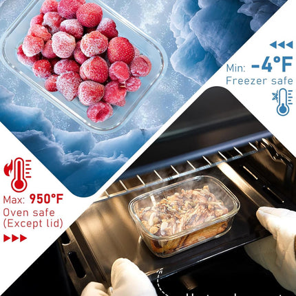 Borohouse 12-Pack Glass Containers with Tempered Lids - Oven Safe Meal Prep - Pink