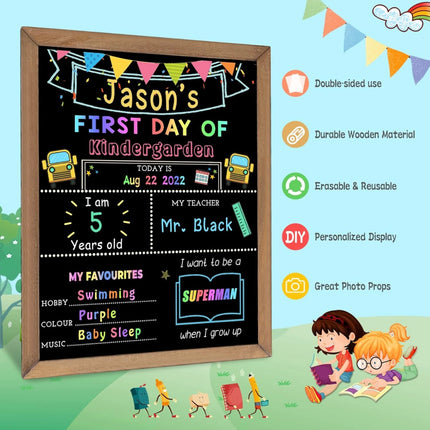 First & Last Day of School Chalk Board, 10 x 12” Double-Sided Back to School Sign