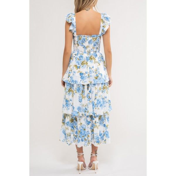 August Sky Women's Floral Tiered Midi Dress, New Without Tags, Size- L