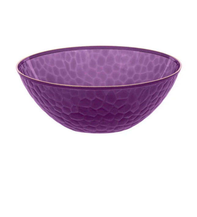Organic Hammered Purple w/ Gold Rim 12oz. Soup / Salad Wedding Plastic Bowls (10 Count)