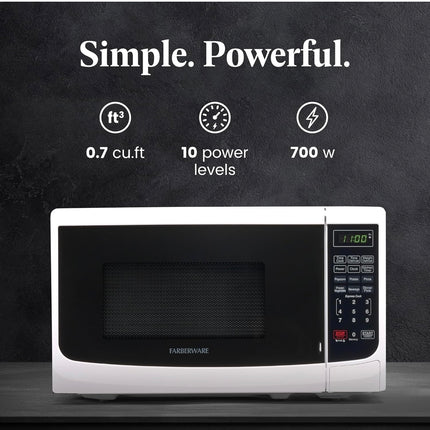 Farberware 0.7 Cu. Ft. Microwave Oven - Compact and Stylish, Open Box, White