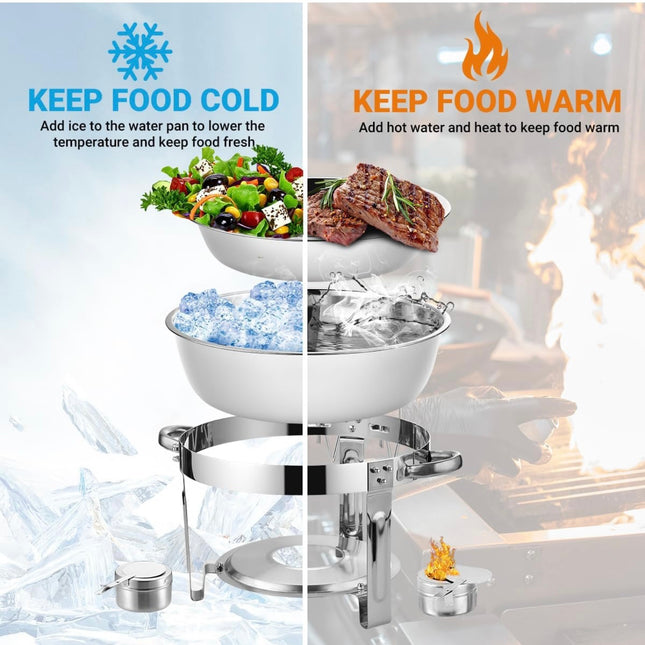 PESFEEL Chafing Dish Buffet Set, 4 Pack, 5QT Stainless Steel Round Buffet Servers and Warmers with Glass Lid - New Open Box