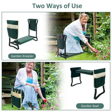 SKUSHOPS Heavy Duty Foldable Garden Kneeler and Seat Gardening Bench with Two Tool Pouches and 6” Wide Soft Kneeling Pad.