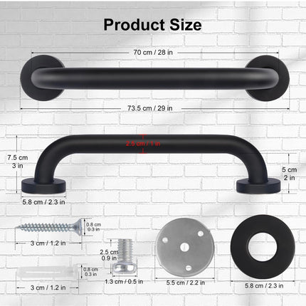 Supregear Black Shower Grab Bar - 28-Inch Anti-Slip Safety Handle, 201 Stainless Steel | Open Box