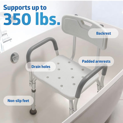 Guardian Adjustable Shower Chair with Backrest and Armrests, New Open Box