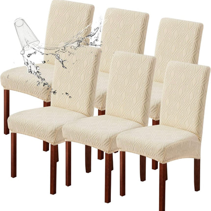 Genina Waterproof Dining Room Chair Covers Set of 6 - Stretch Parsons Chair Slipcovers, Pattern2-Beige - Open Box