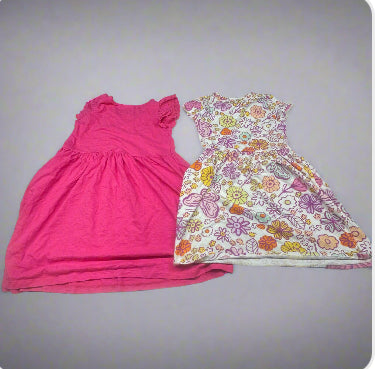 Girls’ 2-Pack Pink and Floral Print Dresses Size XL (14) - New