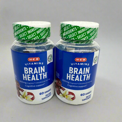 H-E-B Brain Health Vitamins, 300mg Cognizin Citicoline, 2-pack, 60 gummies, new, gluten-free dietary supplement”