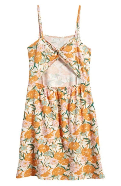 Treasure & Bond Kids' Floral Back Twist Dress, Ivory Egret Tropical Fronds, New Without Tags, Size 14/16