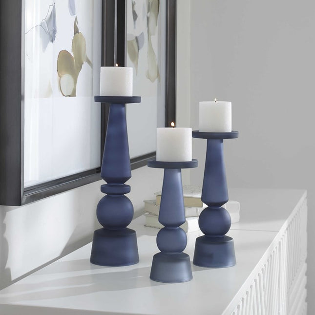 Uttermost Cassiopeia Candleholders Midnight Blue Set of 3 - New Open Box