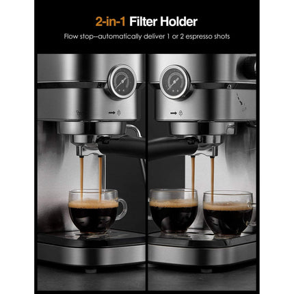 Brewsly Espresso Machine 15 Bar Stainless Steel Coffee Maker with Frother New