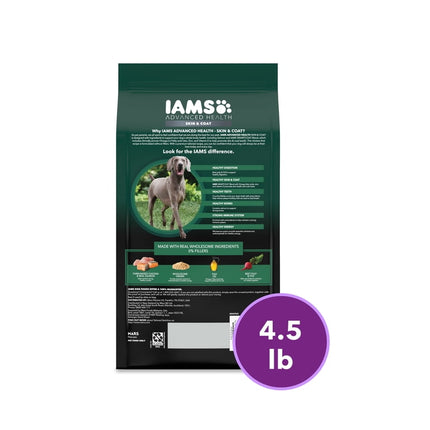 IAMS Advanced Health Skin & Coat Chicken and Salmon Recipe Adult Dry Dog Food, 4.5 lb Bag Exp. 4/6/2027