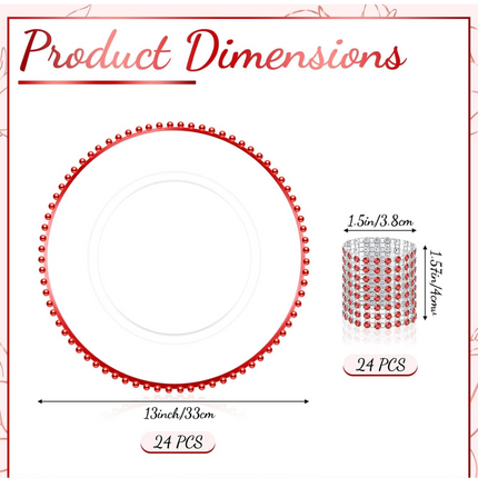 Uiifan 48 Pcs/24 Set Clear Charger Plates and Napkin Rings - New Open Box