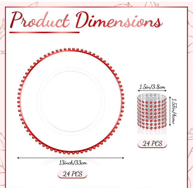 Uiifan 48 Pcs/24 Set Clear Charger Plates and Napkin Rings - New Open Box