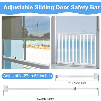 Barydat 2 Pcs Sliding Door Bar, Adjustable 27 to 51 Inch Patio Door Bar with Anti-Lift Safety, New Open Box