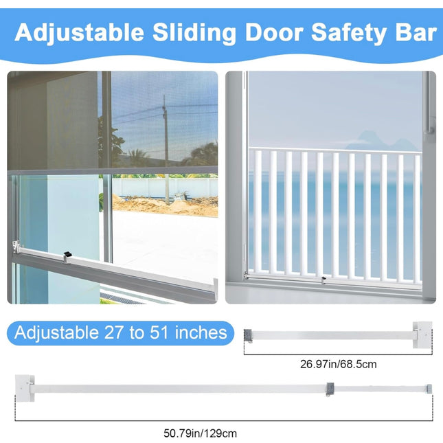 Barydat 2 Pcs Sliding Door Bar, Adjustable 27 to 51 Inch Patio Door Bar with Anti-Lift Safety, New Open Box