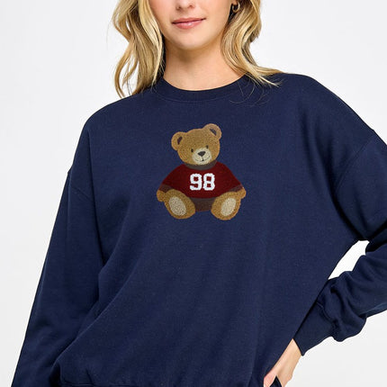 Reflex Fleece Relaxed Fit Sweatshirt With Bear Chenille Patch Navy Blue