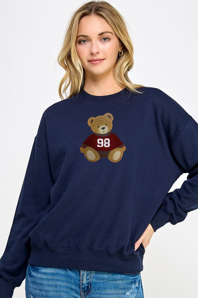 Reflex Fleece Relaxed Fit Sweatshirt With Bear Chenille Patch Navy Blue