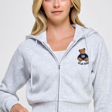 Reflex Fleece Comfort Fit Crop Zip-up Hoodie With Bear Embrodiery