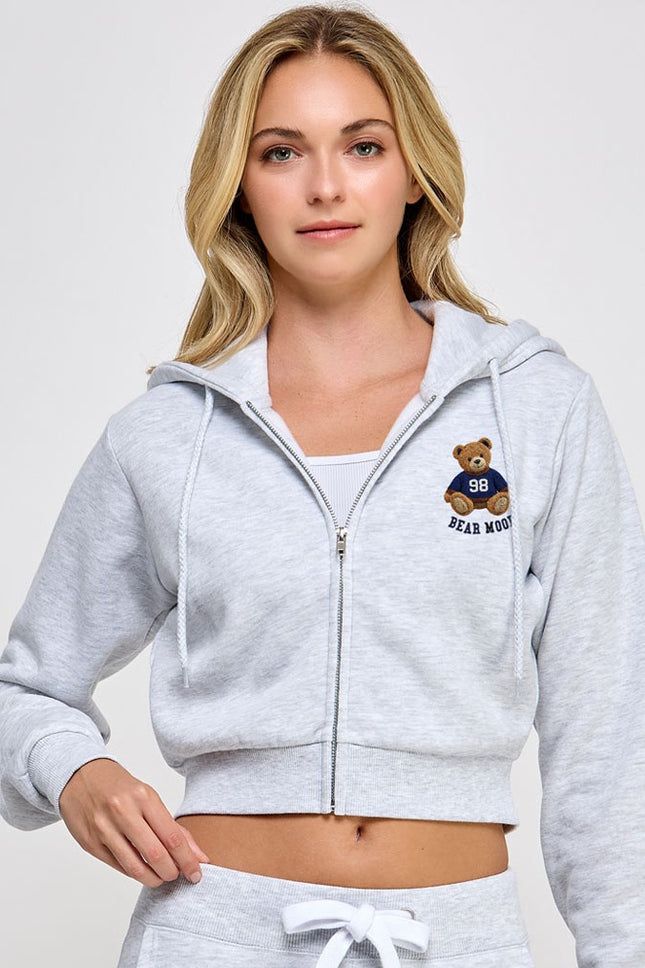 Reflex Fleece Comfort Fit Crop Zip-up Hoodie With Bear Embrodiery