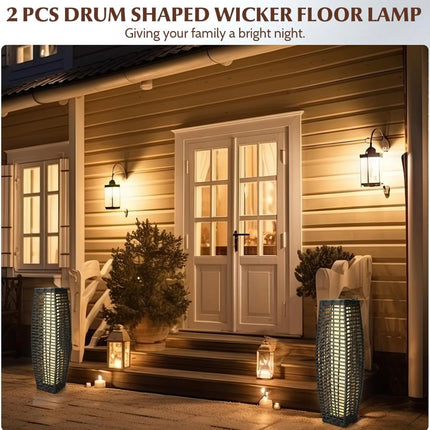 VIHose 2PCS 7.87 x 6.3 x 27.17 in Solar Powered Outdoor Floor Lamp Resin Wicker, Outdoor Lantern for Patio Yard Courtyard (Classic), Open Box