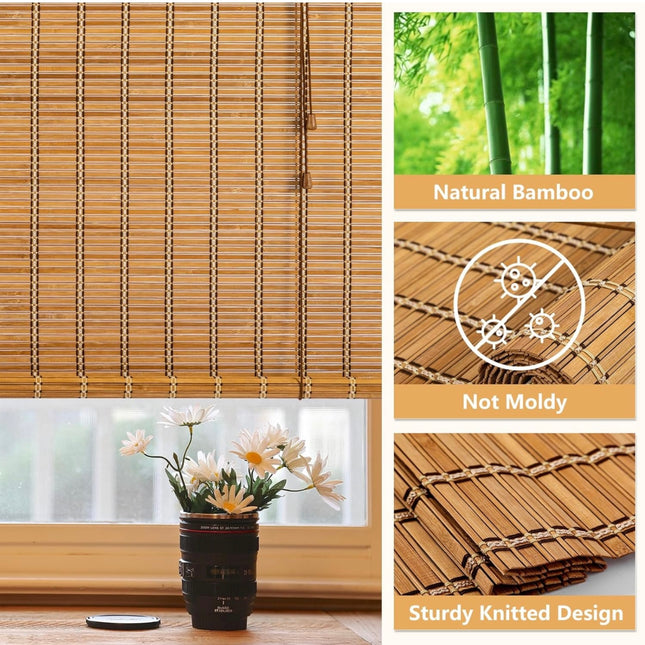 Natural Bamboo Roll Up Blinds for Windows, 48x72 Inch, Open Box