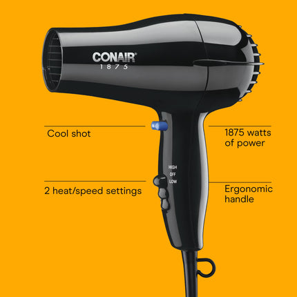 Conair Mid-Size Hair Dryer, 1875 Watts, Concentrator Attachment, Lightweight Design