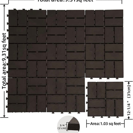 Domi Out Door Living Patio Interlocking Deck Tiles, 27-Pack of 12”x12” Brown Composite Decking Tiles - New Open Box