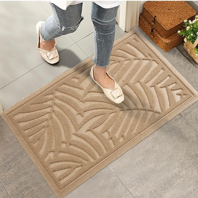 Beige Door Mat with Leaf Pattern, Non-Slip, Indoor/Outdoor, 36x24 - Open Box New