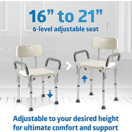 Medline Shower Chair with Padded Armrests and Back, Adjustable Height -