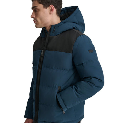 DKNY Men's Mixed-Media Puffer Coat Navy New Size S