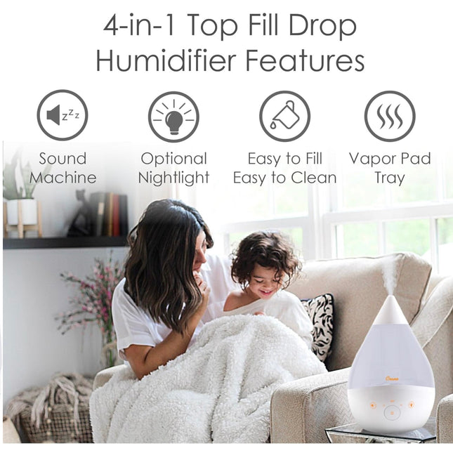 Crane Ultrasonic Humidifier for Bedroom and Office, 1 Gallon 4-in-1 Cool Mist Air Humidifier for Large Room and Home, Humidifier Filters Optional, White - New Open Box