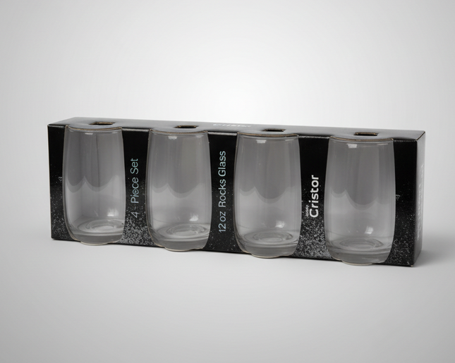 Nadir Cristar Rocks Glass Cup Set - 12 Oz - 4 Ct.