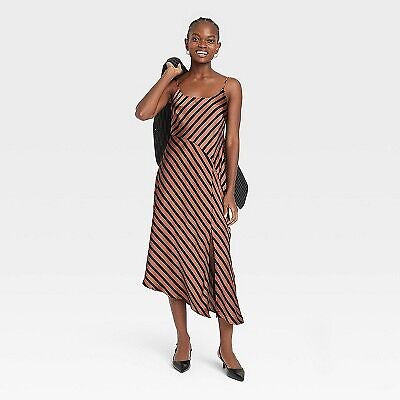 A New Day Brown Striped Midi Dress Size S - New