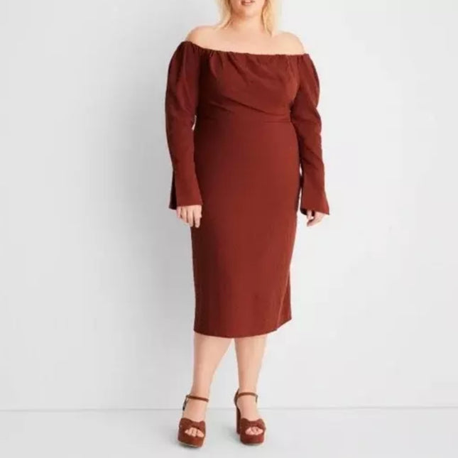 Future Collective Off-Shoulder Midi Dress - New Size 18