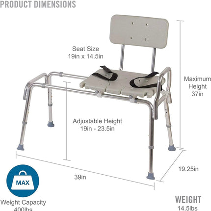 DMI Tub Transfer Bench and Shower Chair, Adjustable Seat Height, Non Slip Aluminum Body - New Open Box.